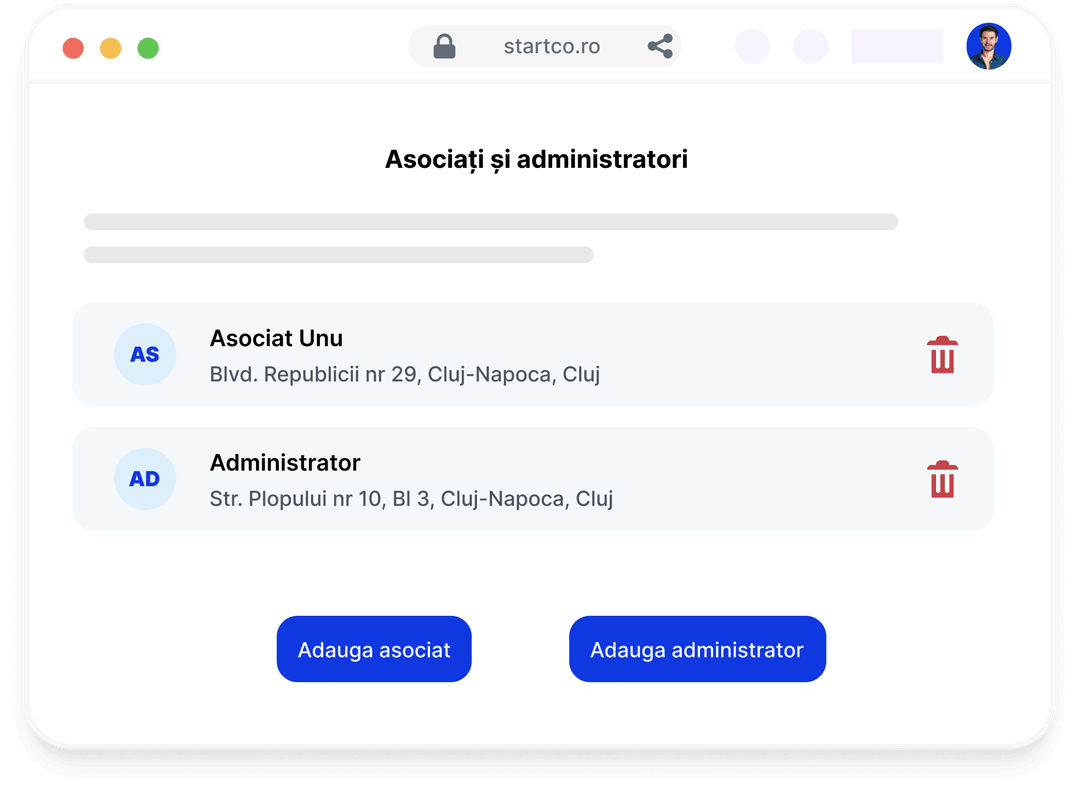 2. Adaugi asociații și administratorii